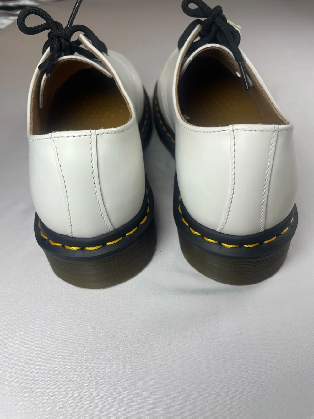 Dr. Martens White Leather 3-Eye Derby Shoes with Black Sole